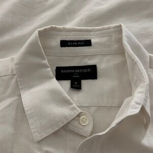 Banana Republic White Linen Dress Shirt, Mens Small